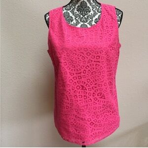 Talbots Vibrant Pink Lace Overlay‎ Sleeveless Top